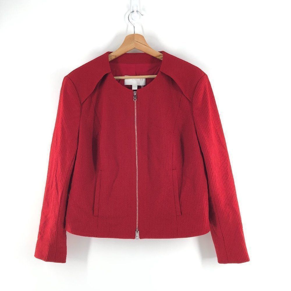 BOSS Jaculia Houndstooth Zip Red Jacket Size 14 - Picture 13 of 14